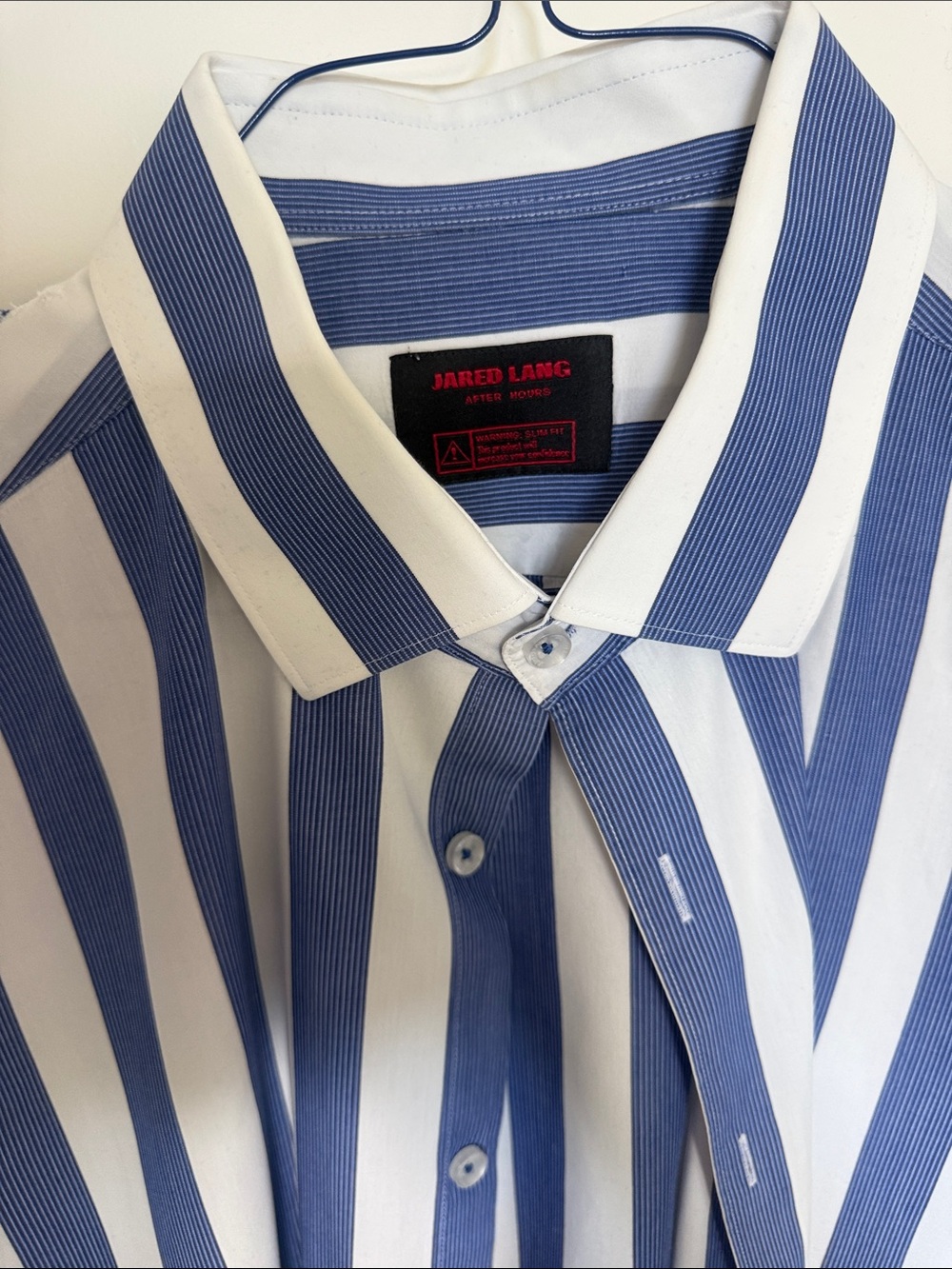Jared Lang White and Blue Vertical Stripe Dress Shirt